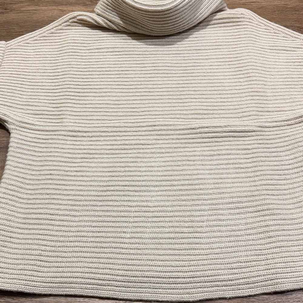 Ann Taylor Cream Cowl Neck Sweater w/ Button and Cuffed Short Sleeve Detail - Picture 3 of 6